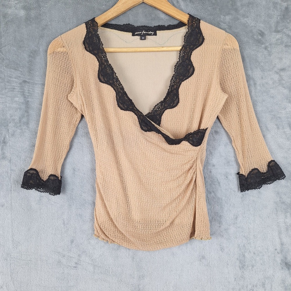 Vintage Ann Ferriday Y2K Wrap Top Womens Medium Whimsigoth Lace Mesh Fairy Gauze
